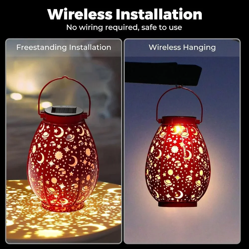 Solar LED Lantern Starry Outdoor Light Waterproof Hanging Metal Garden Decor